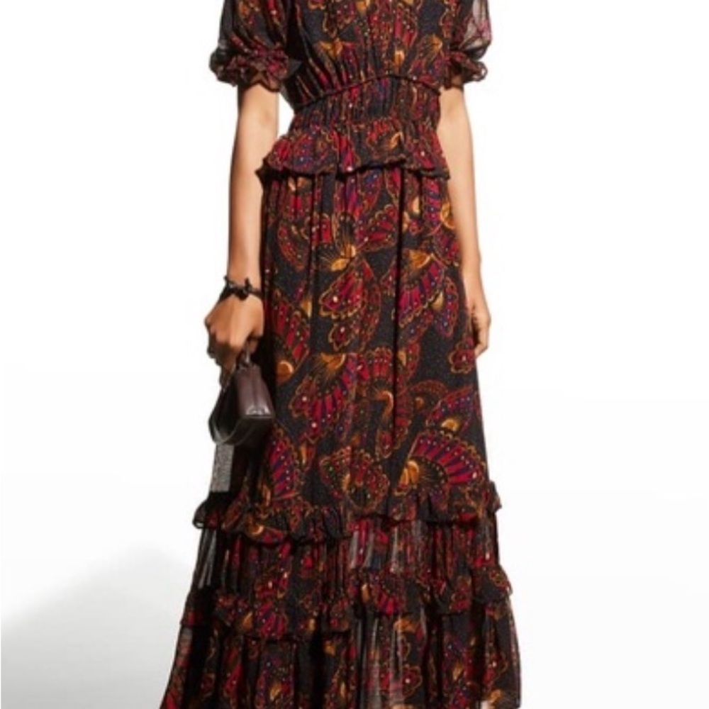 FARM Rio Black and Red Floral Maxi Dress